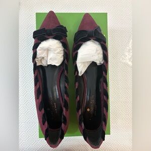 Kate Spade Burgundy and Black Suede Flats with Bow